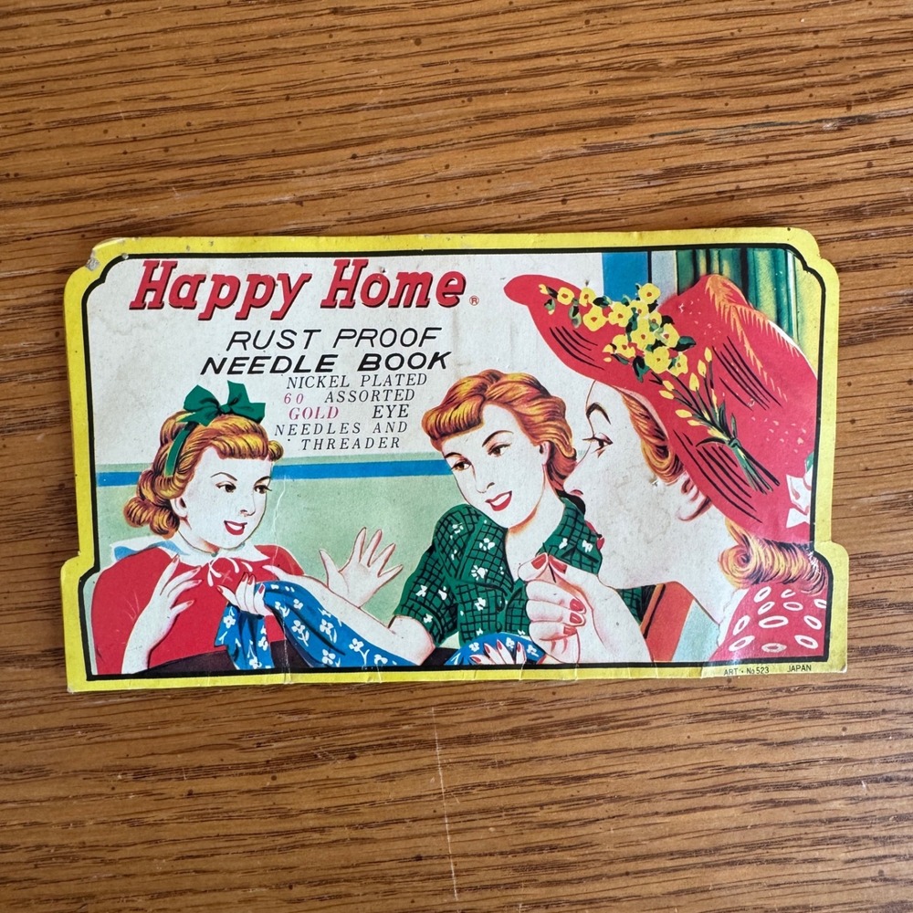 Vintage Happy Home Rust Proof Needle Book Assorted Gold Eye Japan Art No 523